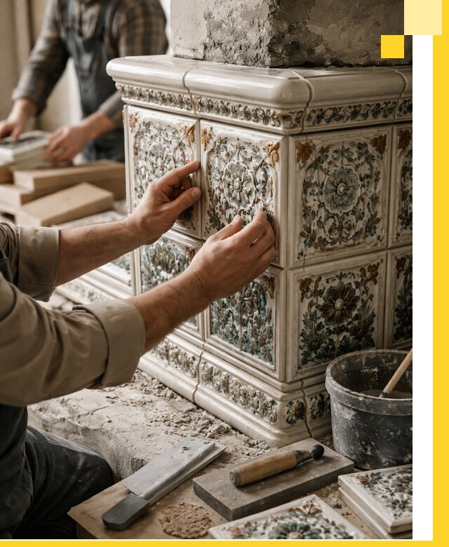 Изразцовые камины под ключ в Йошкаре-Ола: проект и монтаж