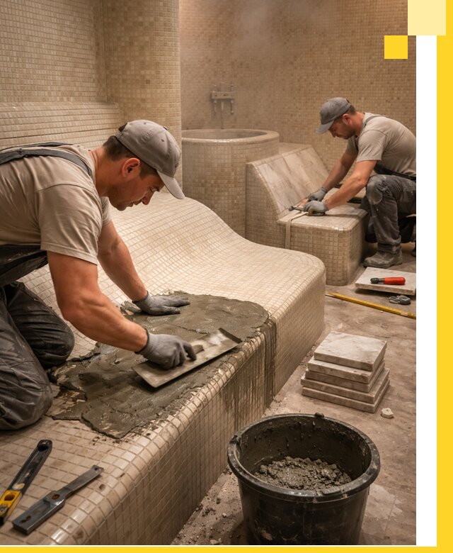 Лежаки для хамама под ключ в Йошкаре-Ола, проект и монтаж