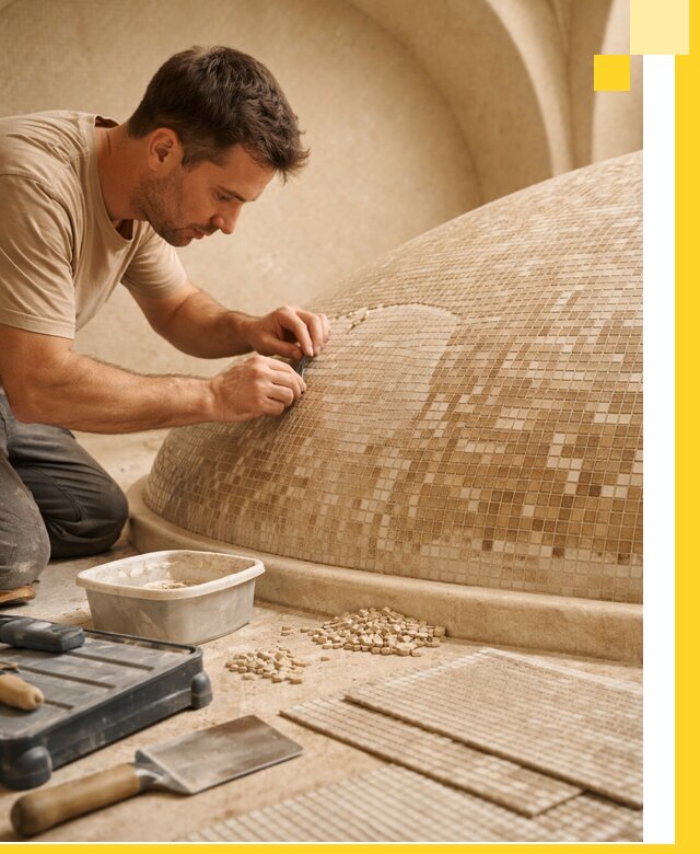 Профессиональная укладка мозаики для хамама под ключ в Йошкаре-Ола